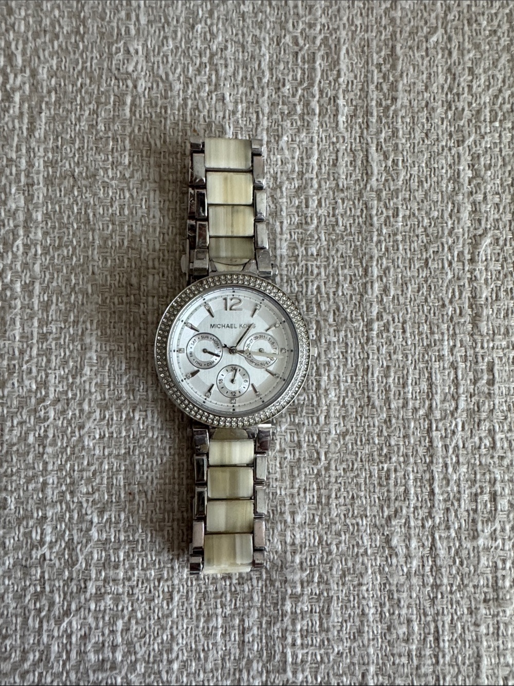Michael Kors Silver and Cream Crystal-Trim Chronograph Watch